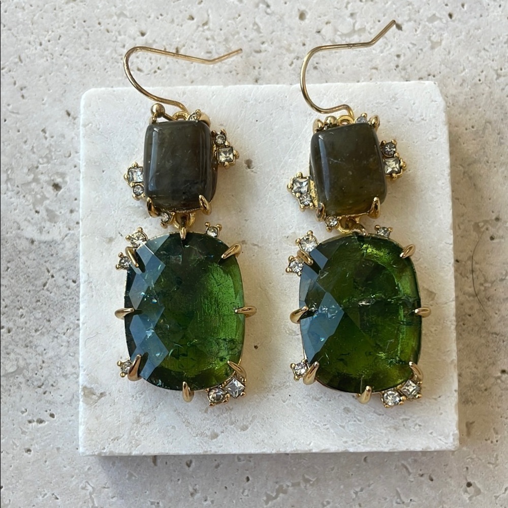 Alexis Bittar Green Statement Earrings Crystal Gold Large Gemstone Dangle
